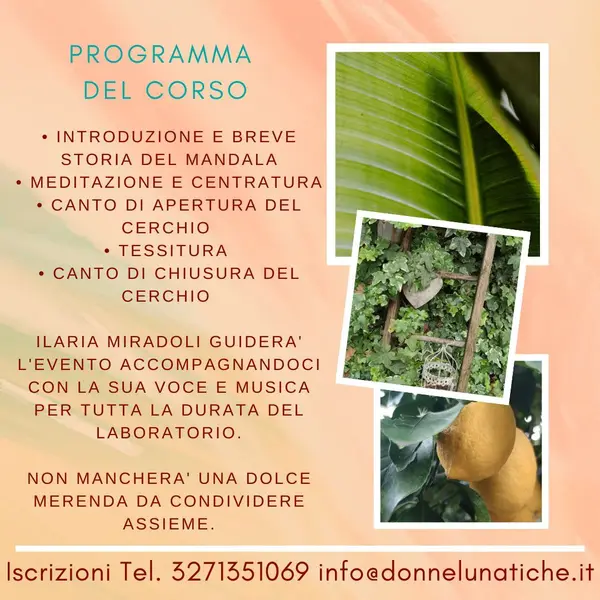 Locandina con il programma del corso, dall’introduzione sulla storia del mandala al canto di chiusura del cerchio